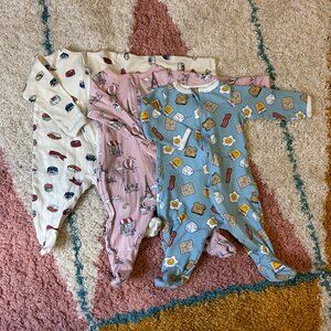 Wonder Nation Unisex Zip Front Sleep N Play Pajamas for Baby 3-6M Lot Bundle